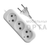 Удлинитель DEFENDER B230 3 гнезда, 1,5 метра, 10А/2200Вт, без заземления, ПВС 2х1,0мм, белый (1/40)